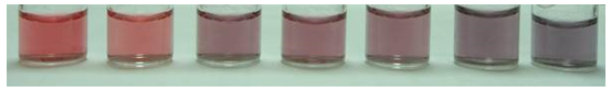 Fig. 18 Typical colorimetric changes of the gold nanoparticles with decreasing the Hg<sup alt=